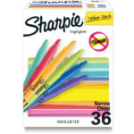 Sharpie Pocket Highlighters won’t smudge and glide smoothly. The chisel tip highlights both thick and thin lines. The quick-drying, odor-free ink is safe to use. They work well on many printed and handwritten inks. This pack includes 36 highlighters in different colors.
