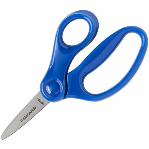 Fiskars Kids Scissors, Pointed Tip, 5" Long, 1.75" Cut Length, Straight Handle, Randomly Assorted Handle Color (FSK1067052)
