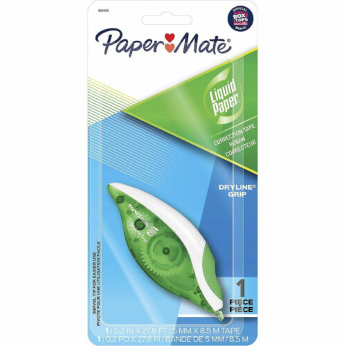 Paper Mate DryLine Grip Correction Tape, Non-Refillable, Gray/Green Applicator, 0.2" x 335" (PAP660415)