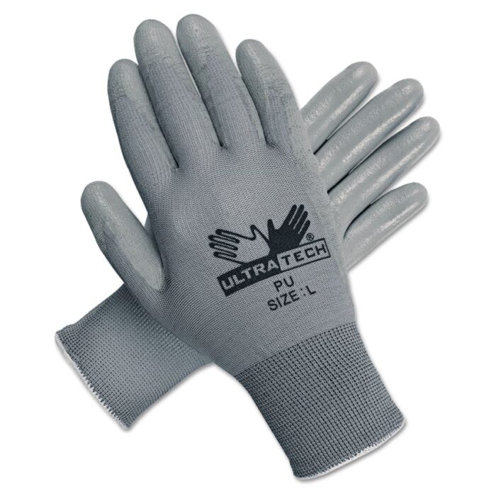 MCR Safety Ultra Tech TaCartonile Dexterity Work Gloves, White/Gray, Large, 12 Pairs (MPG9696L)