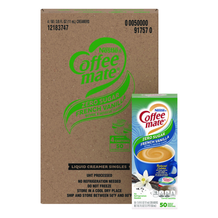 Coffee mate Liquid Coffee Creamer, Zero Sugar French Vanilla, 0.38 oz Mini Cups, 50/Box, 4 Boxes/Carton, 200 Total/Carton (NES91757CT)