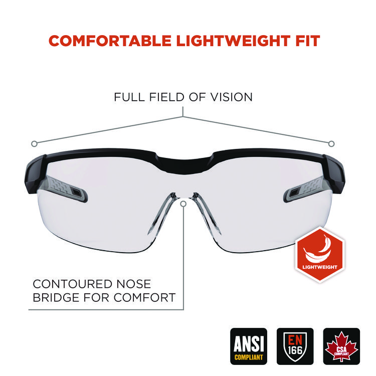 ergodyne Skullerz DELLENGER Safety Glasses with Adjustable Temples, Matte Black Nylon Impact Frame, Clear Polycarbonate Lens (EGO50060)