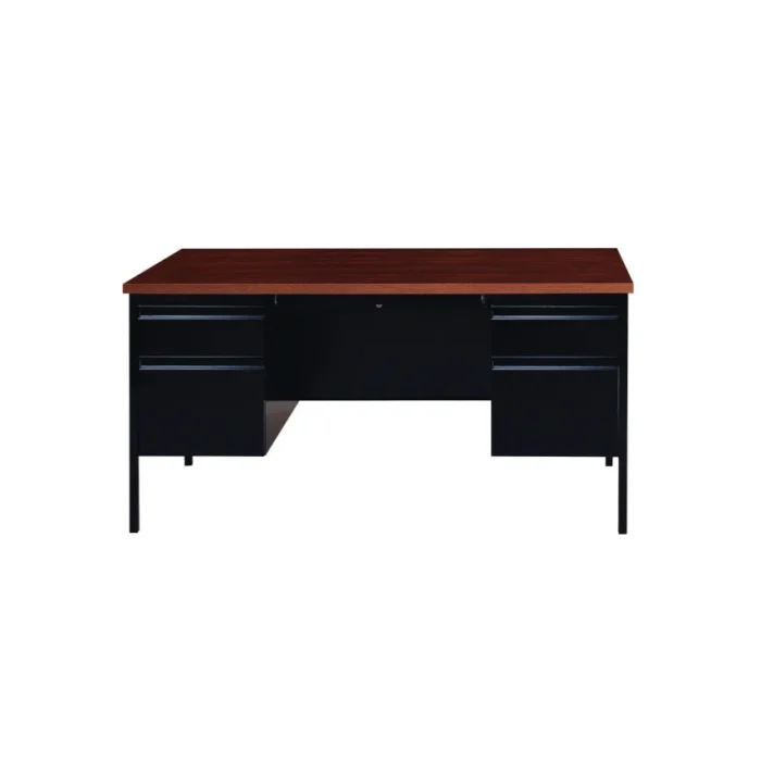 Alera Double Pedestal Steel Desk, 60" x 30" x 29.5", Mocha/Black, Chrome-Plated Legs (ALESD6030BM)