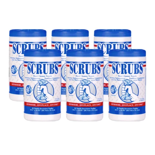 SCRUBS Hand Cleaner Towels, 1-Ply, 10 x 12, Citrus, Blue/White, 30/Canister (ITW42230CT)