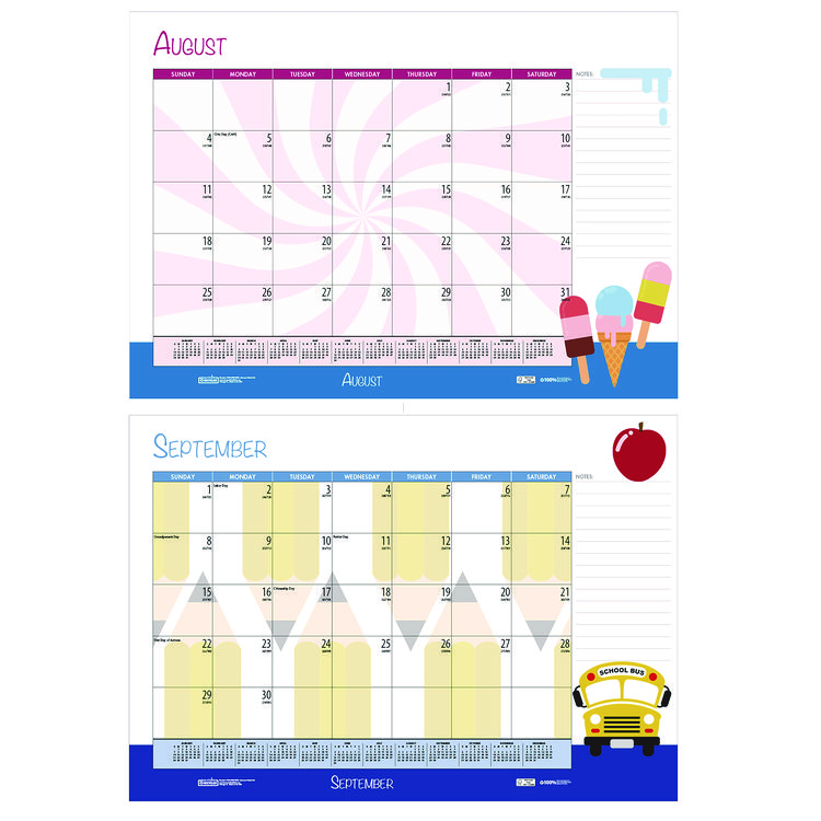 House of Doolittle Academic Year Recycled Desk Pad Calendar, Illustrated Seasons Artwork, 22 x 17, Black Binding, 12-Month (July-June):2024-2025 (HOD1395)