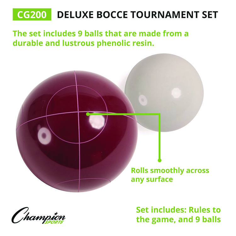 Champion Sports Deluxe Bocce Tournament Set, 4.25" dia Balls, Assorted Colors (CSICG200)