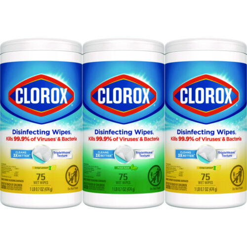 Clorox Disinfecting Wipes, 1-Ply, 7 x 8, Fresh Scent/Citrus Blend, White, 75/Canister, 3 Canisters/Pack (CLO30208PK)