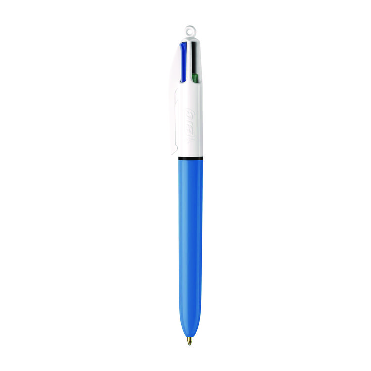 BIC 4-Color Multi-Color Ballpoint Pen, Retractable, Medium 1 mm, Black/Blue/Green/Red Ink, Blue/White Barrel (BICMM11)