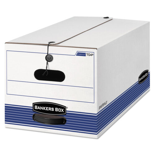 Bankers Box STOR/FILE Medium-Duty Strength Storage Boxes, Letter Files, 12.25" x 24.13" x 10.75", White/Blue, 4/Carton (FEL0070403)