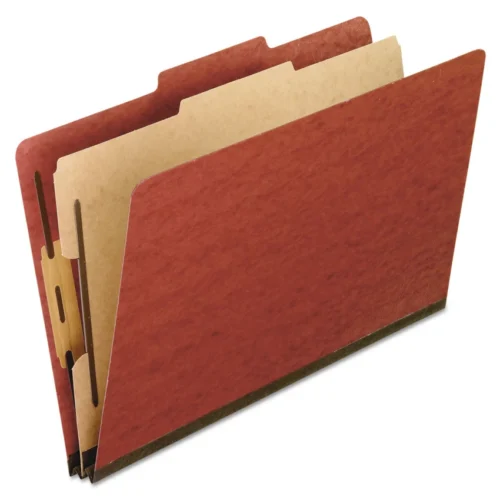 Pendaflex Four-Section Pressboard Classification Folders, 2" Expansion, 1 Divider, 4 Fasteners, Letter Size, Red Exterior, 10/Box (PFX1157R)