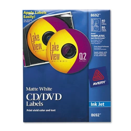 Avery Inkjet CD Labels, Matte White, 40/Pack (AVE8692)