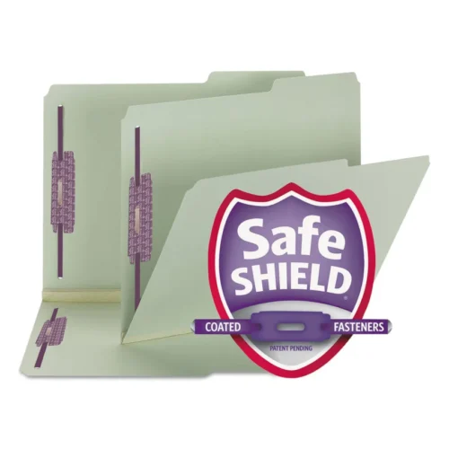 Smead Recycled Pressboard Folders, Two SafeSHIELD Coated Fasteners, 2/5-Cut: Right, 2" Expansion, Letter Size, Gray-Green, 25/Box (SMD14920)