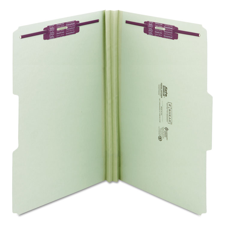 Smead Recycled Pressboard Fastener Folders, 1/3-Cut Tabs, Two SafeSHIELD Fasteners, 2" Expansion, Legal Size, Gray-Green, 25/Box (SMD19934)