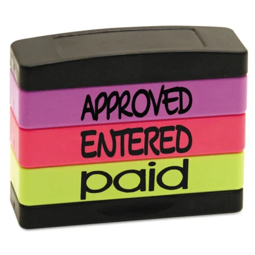 Trodat Interlocking Stack Stamp, APPROVED, ENTERED, PAID, 1.81" x 0.63", Assorted Fluorescent Ink (USS8802)
