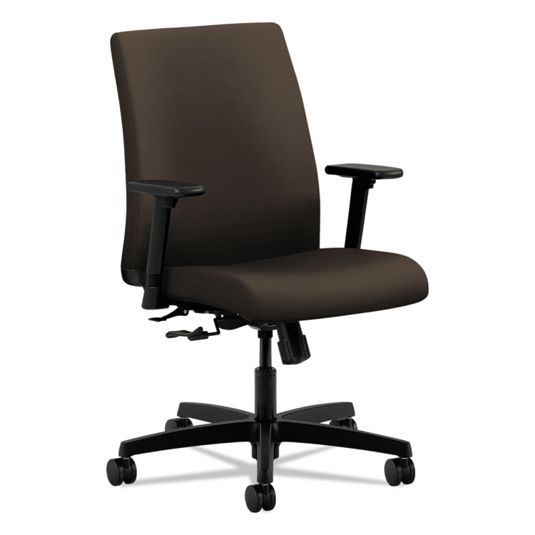 HON Ignition Series Fabric Low-Back Task Chair, Supports 300 lb, 17" to 21.5" Seat, Espresso Seat/Back, Black Base (HONIT105CU49)