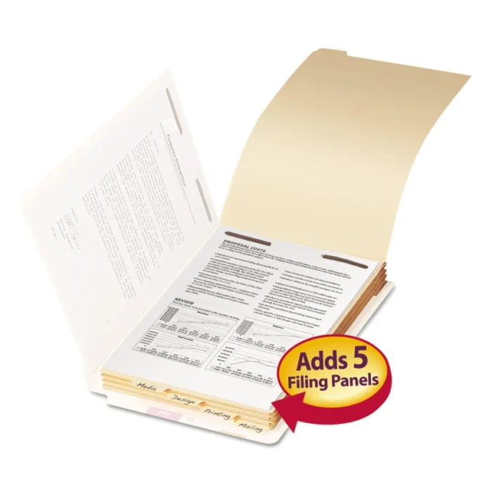 Smead Stackable Folder Dividers with Fasteners, 1/5-Cut Bottom Tab, 1 Fastener, Legal Size, Manila, 4 Dividers/Set, 50 Sets (SMD35650)
