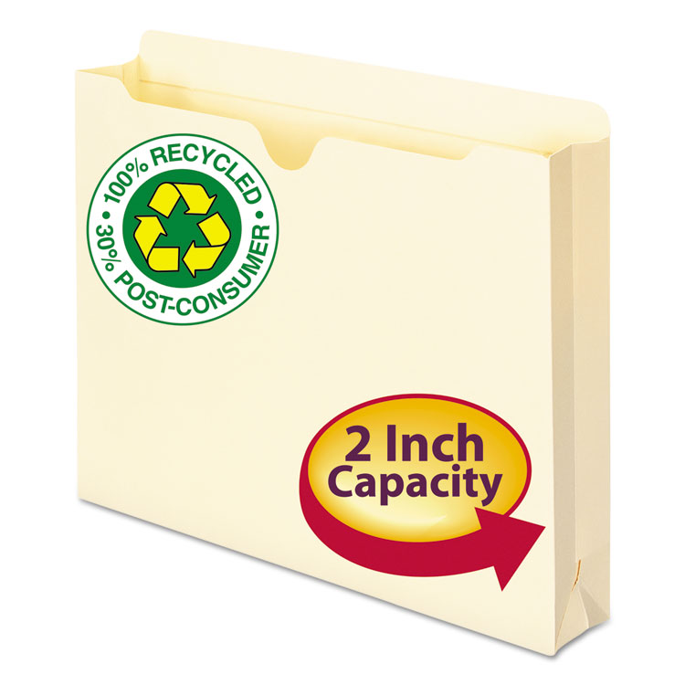 Smead 100% Recycled Top Tab File Jackets, Straight Tab, Letter Size, Manila, 50/Box (SMD75605)