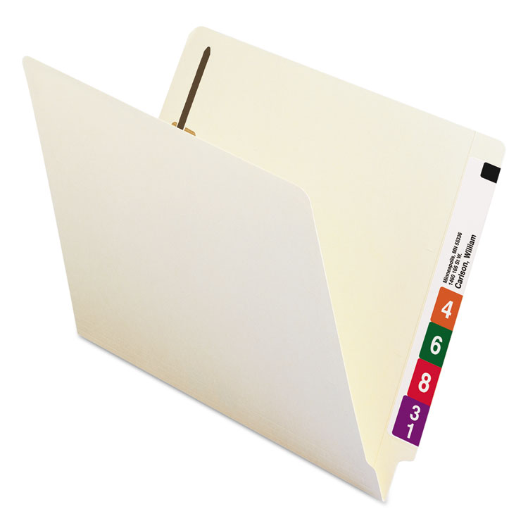 Smead Heavyweight End Tab Fastener Folders, Interior Front-Cover Pocket, 0.75" Expansion, 1 Fastener, Letter Size, Manila, 50/Box (SMD34100)