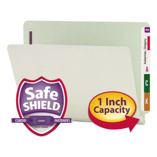 Smead End Tab Pressboard Classification Folders, Two SafeSHIELD Coated Fasteners, 1" Expansion, Letter Size, Gray-Green, 25/Box (SMD34705)