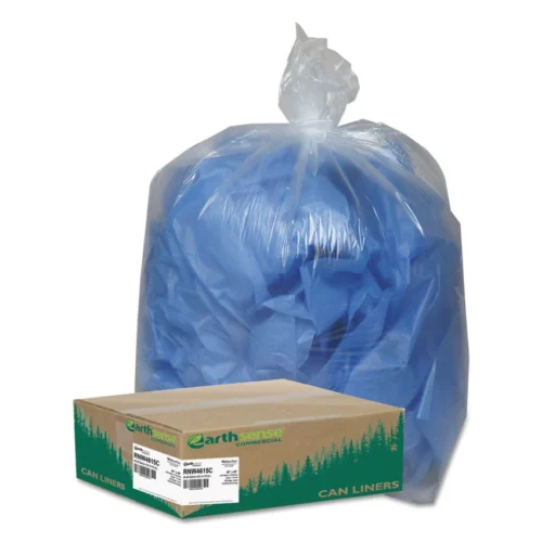 Earthsense Commercial Linear Low Density Clear Recycled Can Liners, 45 gal, 1.5 mil, 40" x 46", Clear, 10 Bags/Roll, 10 Rolls/Carton (WBIRNW4615C)