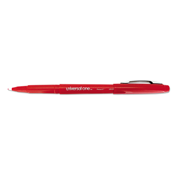 Universal Porous Point Pen, Stick, Medium 0.7 mm, Red Ink, Red Barrel, Dozen (UNV50503)