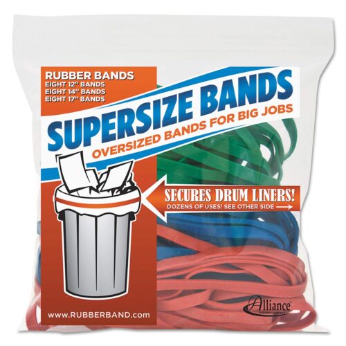Alliance SuperSize Bands, 0.25" Wide, Assorted Lengths (12", 14" and 17"), 4,060 psi Max Elasticity, Assorted Colors, 24/Pack (ALL08997)