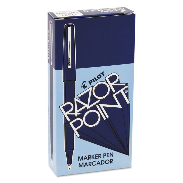 Pilot Razor Point Fine Line Porous Point Pen, Stick, Extra-Fine 0.3 mm, Blue Ink, Blue Barrel, Dozen (PIL11004)