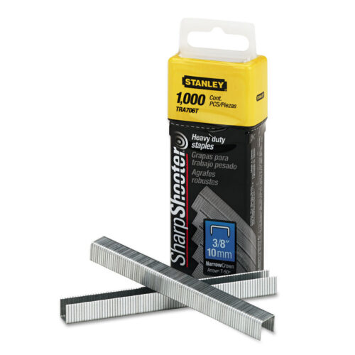 Stanley SharpShooter Heavy-Duty Tacker Staples, 0.38" Leg, 0.5" Crown, Steel, 1,000/Box (BOSTRA706T)