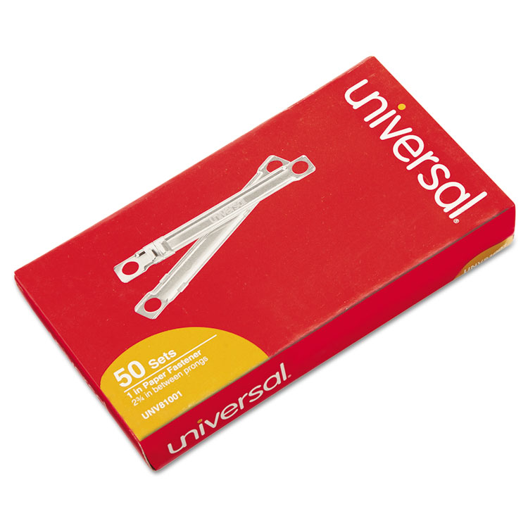 Universal Two-Piece Two-Prong Paper Fastener Base and Compressor Sets, 1" Capacity, 2.75" Center to Center, Silver, 50/Box (UNV81001)