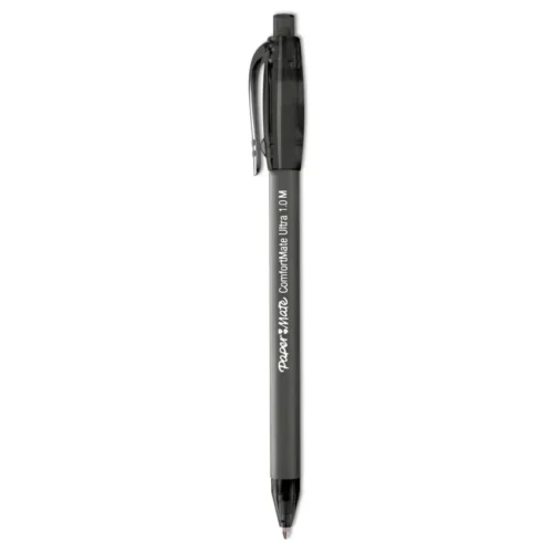 Paper Mate ComfortMate Ultra Ballpoint Pen, Retractable, Medium 1 mm, Black Ink, Black Barrel, Dozen (PAP6330187)