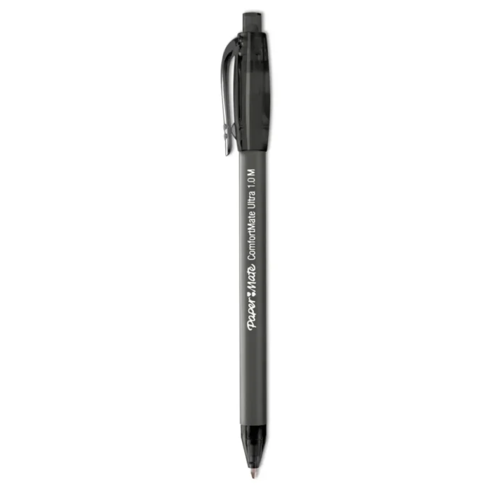 Paper Mate ComfortMate Ultra Ballpoint Pen, Retractable, Medium 1 mm, Black Ink, Black Barrel, Dozen (PAP6330187)