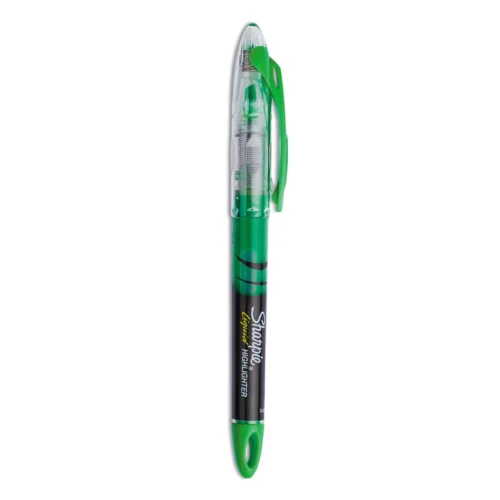 Sharpie Liquid Pen Style Highlighters, Fluorescent Green Ink, Chisel Tip, Green/Black/Clear Barrel, Dozen (SAN1754468)