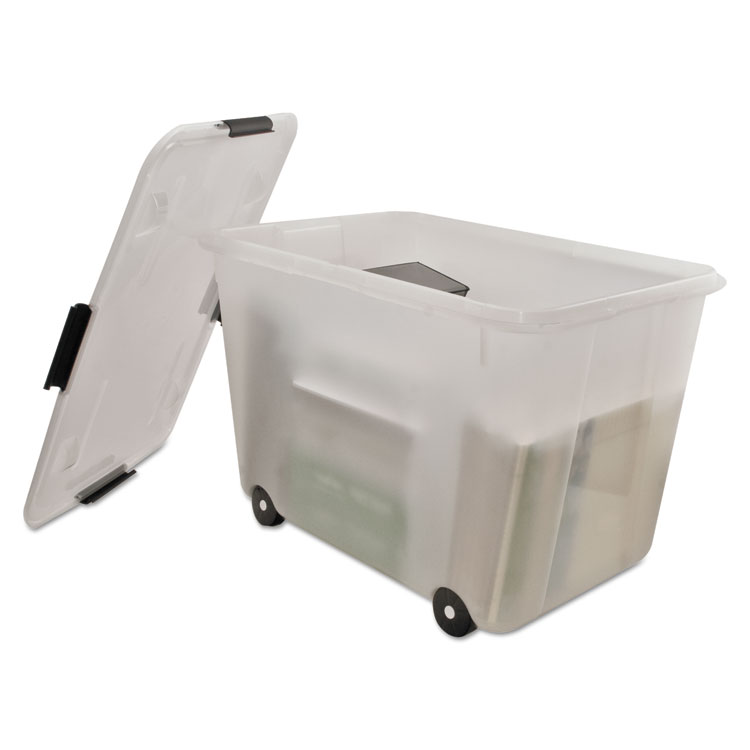 Advantus Rolling 15-Gal. Storage Box, Letter/Legal Files, 23.75" x 15.75" x 15.75", Clear (AVT34009)