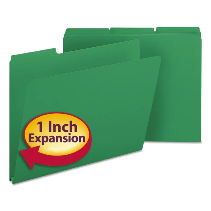 Smead Expanding Recycled Heavy Pressboard Folders, 1/3-Cut Tabs: Assorted, Letter Size, 1" Expansion, Green, 25/Box (SMD21546)