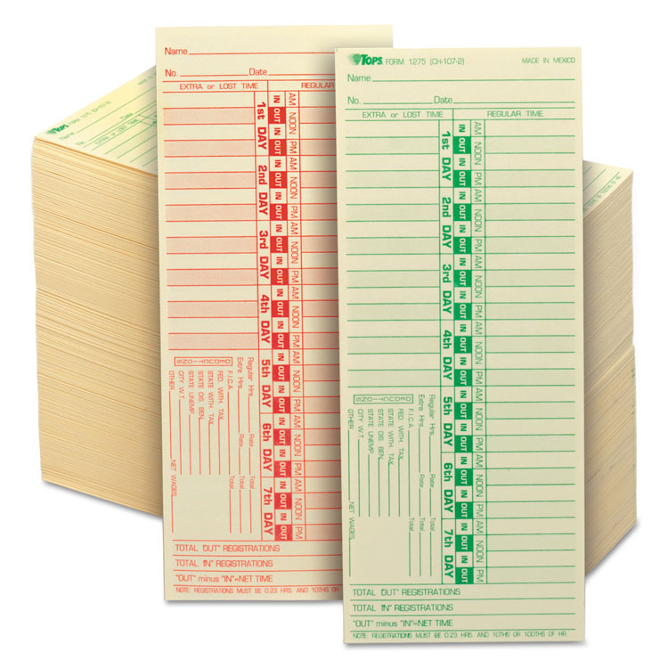 TOPS Time Clock Cards, Replacement for CH-107-2, Two Sides, 3.5 x 9, 500/Box (TOP1275)