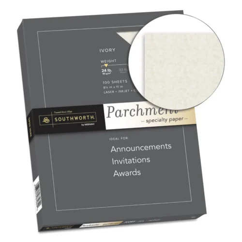 Southworth Parchment Specialty Paper, 24 lb Bond Weight, 8.5 x 11, Ivory, 100/Pack (SOUP984CK336)