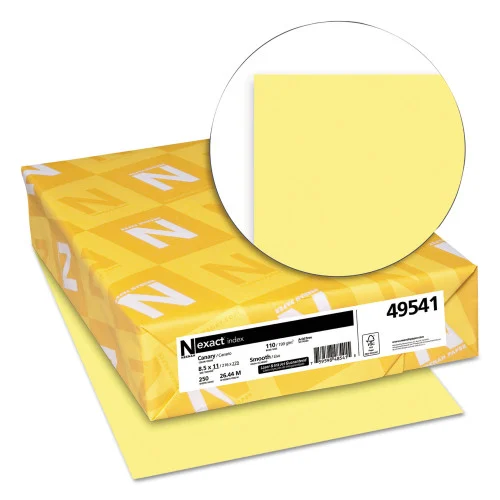Neenah Paper Exact Index Card Stock, 110 lb Index Weight, 8.5 x 11, Canary, 250/Pack (WAU49541)