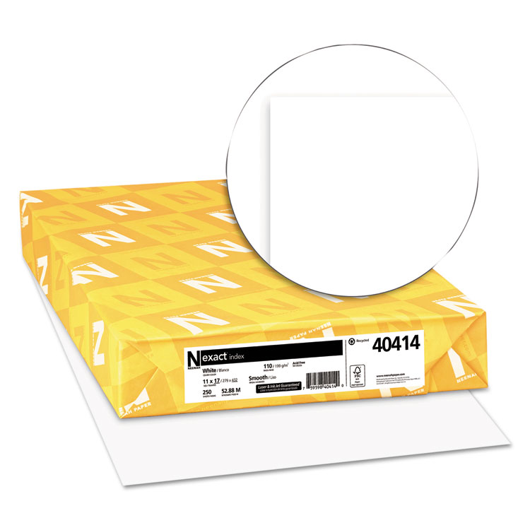 Neenah Paper Exact Index Card Stock, 92 Bright, 110 lb Index Weight, 11 x 17, White, 250/Pack (WAU40414)