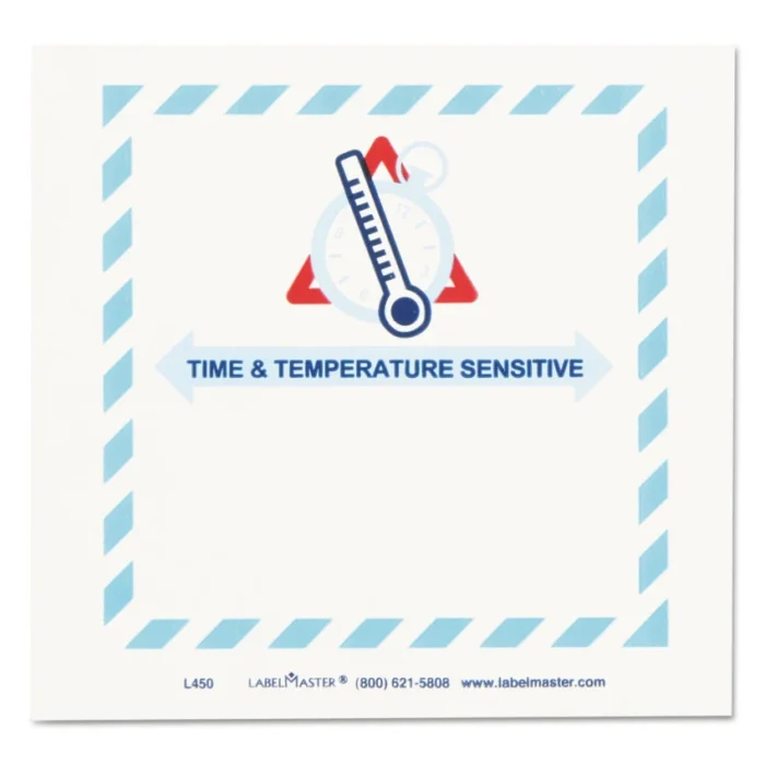 LabelMaster Shipping and Handling Self-Adhesive Labels, TIME and TEMPERATURE SENSITIVE, 5.5 x 5, Blue/Gray/Red/White, 500/Roll (LMTL450)