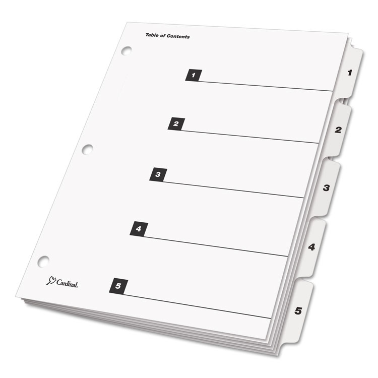 Cardinal OneStep Printable Table of Contents and Dividers, 5-Tab, 1 to 5, 11 x 8.5, White, White Tabs, 1 Set (CRD60513)