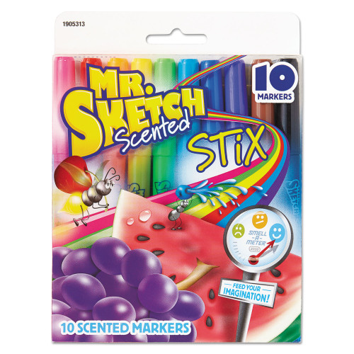 Mr. Sketch Scented Stix Watercolor Marker Set, Fine Bullet Tip, Assorted Colors, 10/Set (SAN1905313)