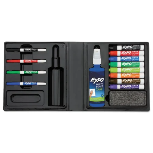 EXPO Low-Odor Dry Erase Marker, Eraser and Cleaner Kit, Medium Assorted Tips, Assorted Colors, 12/Set (SAN80054)