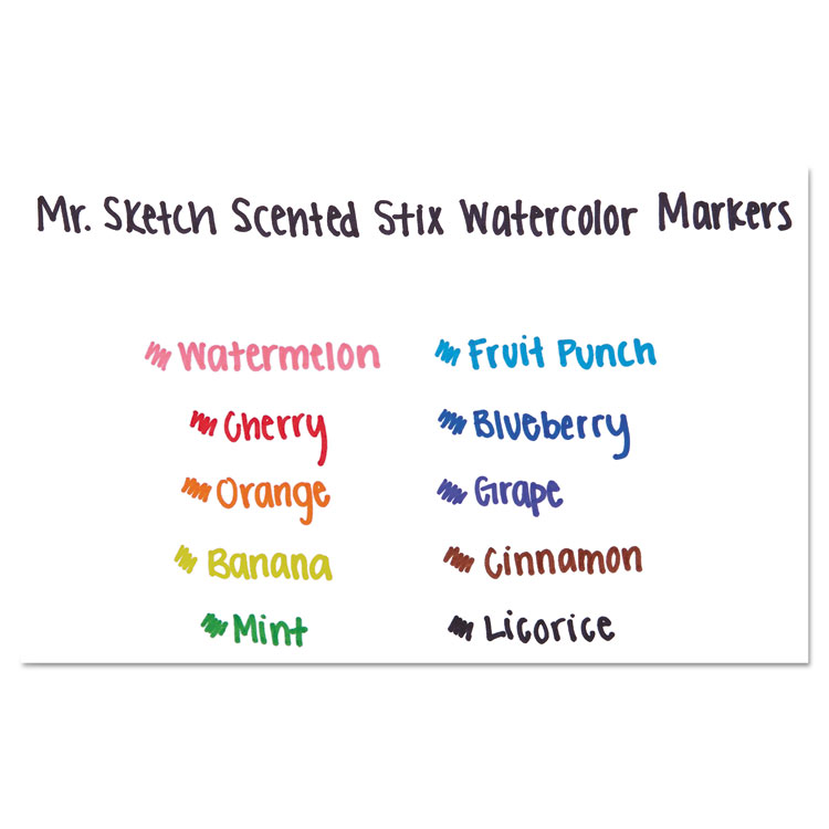 Mr. Sketch Scented Stix Watercolor Marker Set, Fine Bullet Tip, Assorted Colors, 10/Set (SAN1905313)