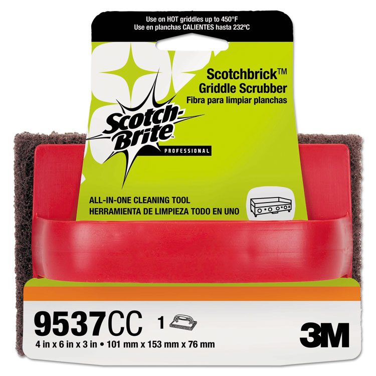 Scotch-Brite Scotchbrick Griddle Scrubber 9537, 4 x 6 x 3, Red/Black, 12/Carton (MMM59203)