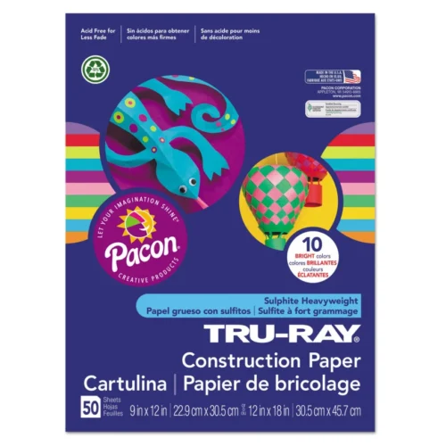 Pacon Tru-Ray Construction Paper, 76 lb Text Weight, 9 x 12, Assorted Bright Colors, 50/Pack (PAC102940)