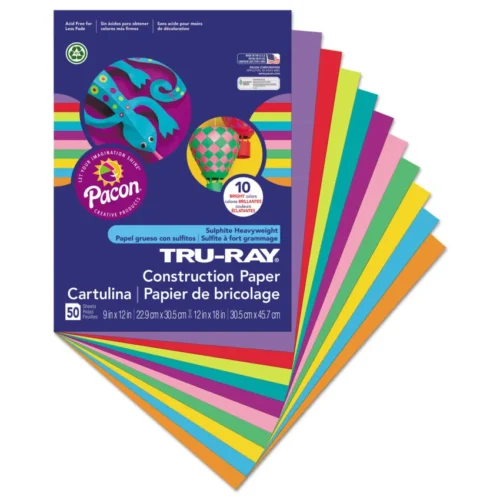 Pacon Tru-Ray Construction Paper, 76 lb Text Weight, 9 x 12, Assorted Bright Colors, 50/Pack (PAC102940)