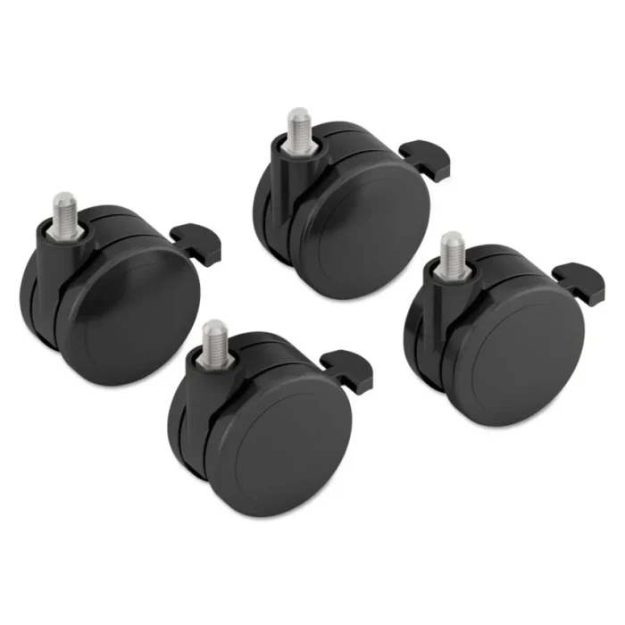 HON Height-Adjustable Base Caster Add-On Kit lets you add wheels to your HON height-adjustable table to make it easier to move. These black casters replace the standard feet that come with the table. The set includes 4 wheels with a grip ring stem and 2" wheel size.
