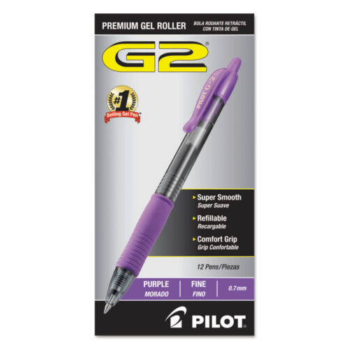 Pilot G2 Premium Gel Pen, Retractable, Fine 0.7 mm, Purple Ink, Smoke/Purple Barrel, Dozen (PIL31029)
