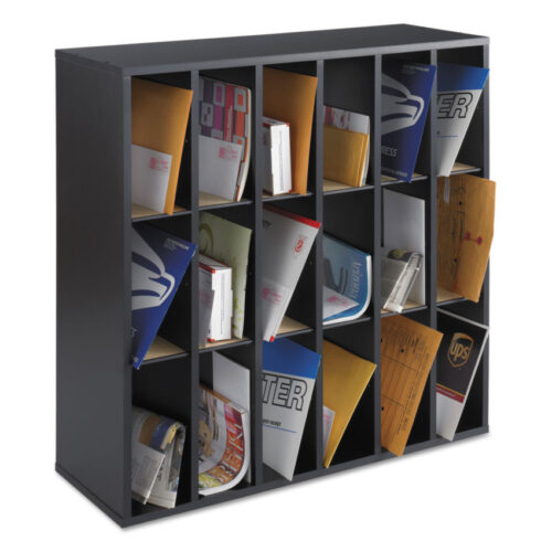 Safco Wood Mail Sorter with Adjustable Dividers, Stackable, 18 Compartments, 33.75 x 12 x 32.75, Black (SAF7765BL)