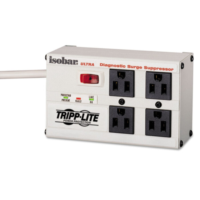 Isobar Surge Protector, 4 AC Outlets, 6 ft Cord, 3,330 J, Light Gray (TRPISOBAR4)
